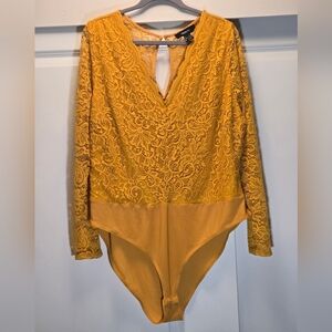 💛 NWOT Forever 21 Long Sleeve Yellow Lace Bodysuit Size 3X